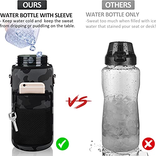Half Gallon Motivational Water Bottle w/ Sleeve & Strap 64 OZ