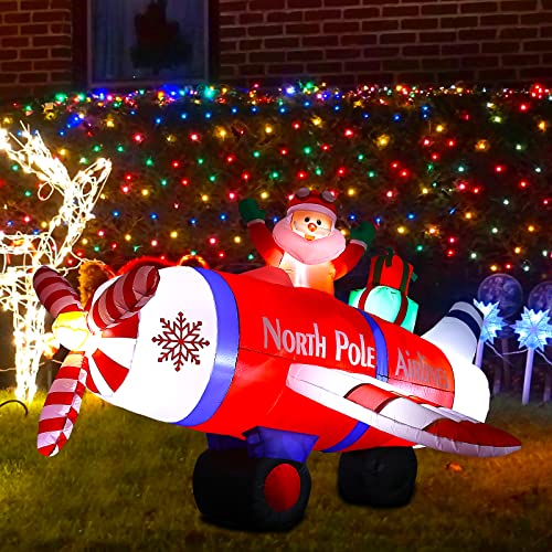 8Ft Christmas Inflatable Santa Claus Flying Polar Aircraft w/ Gifts