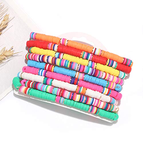 Stackable Rainbow Heishi Beaded Elastic Layering Friendship Bracelets Boho Summer Beach Jewelry