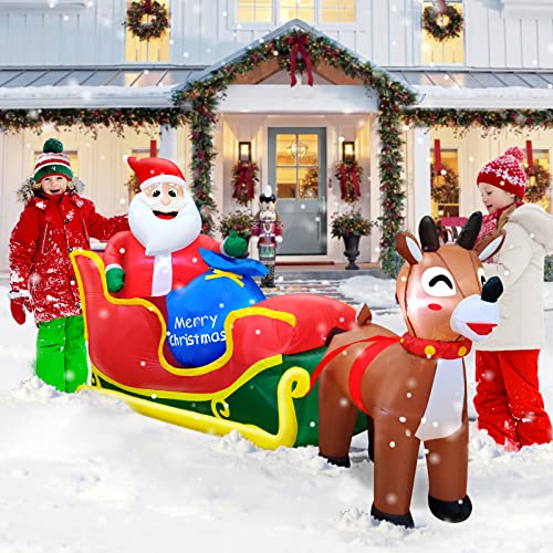 8 Foot Long Inflatable  Reindeer Pull The Sleigh Decoration w/  LEDs