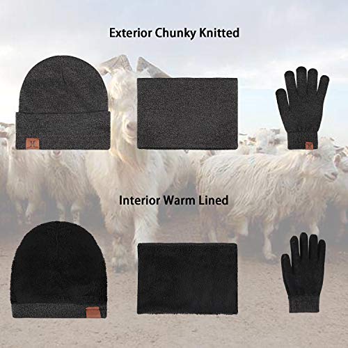 Winter Beanie Hat Scarf Touchscreen Gloves Set for Men & Women