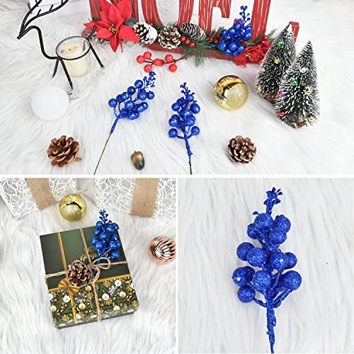 14 Pack Christmas Glitter Berries Stems- 7.8Inch