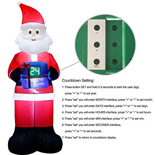 8 FT Blow Up Santa Christmas Decoration w/ LED Countdown Clock, Count Down to Christmas