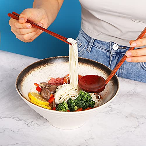 2 Sets Ceramic Japanese Ramen Bowl Set 60 Ounce, / Matching Spoons & Chopsticks