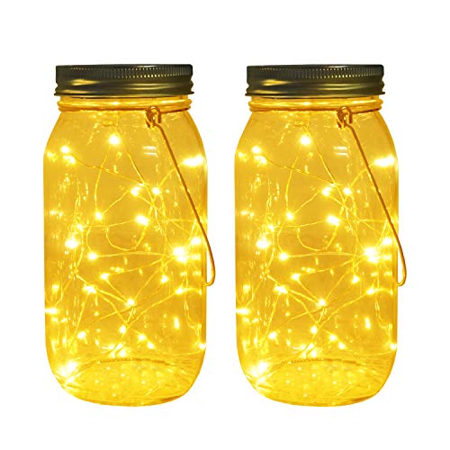 Solar Mason Large Size Bigger Glass w/ 30 LEDs Fairy Firefly String Lights (2-Pack)