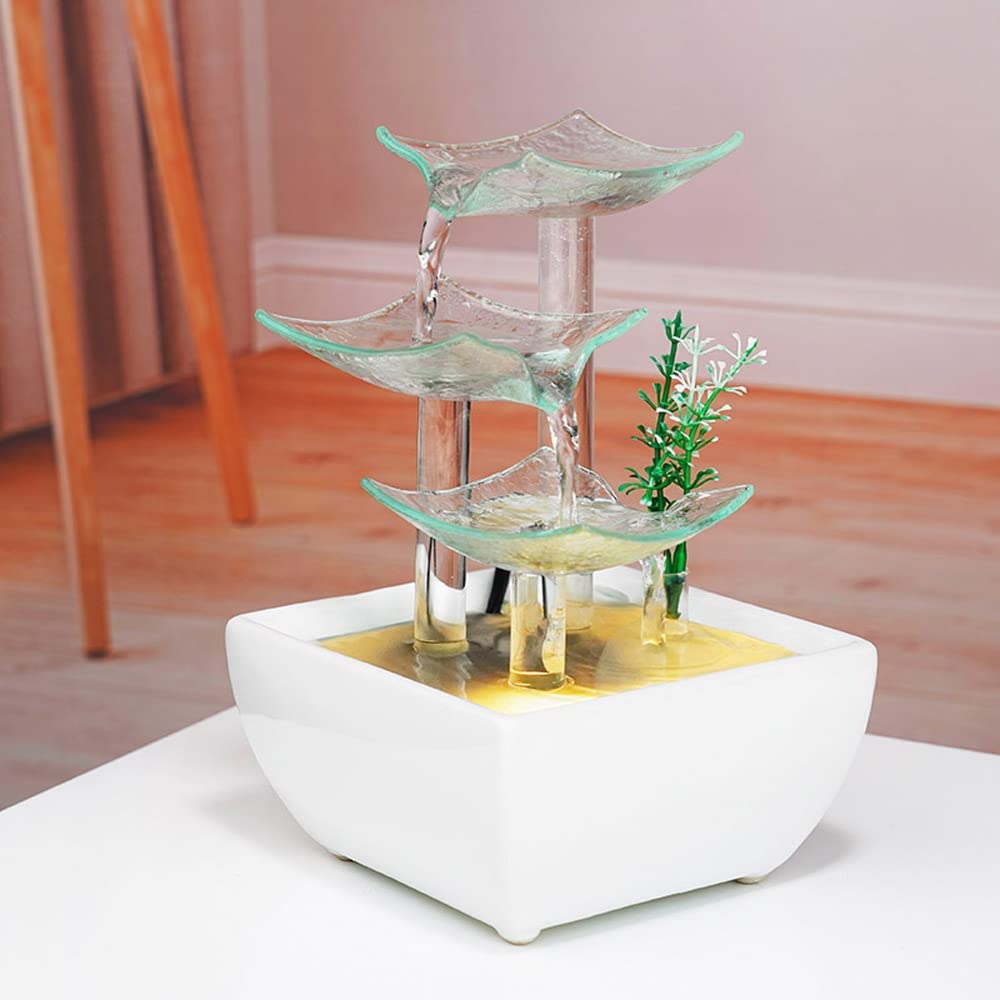 Ceramic and Glass Tabletop Fountain for Indoor Home Decoration