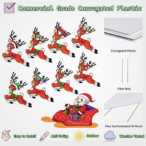 Set of 9 Large Santa's Reindeer Yard Signs Christmas Decoration w/ Stakes