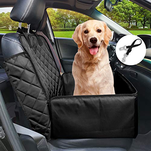 2 in 1 Dog Pet Front Seat Cover w/ Safety Belt(Black)