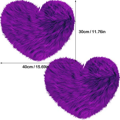 2 Pieces Fluffy Faux Sheepskin Area Rug Heart Shaped, 12 x 16 Inch