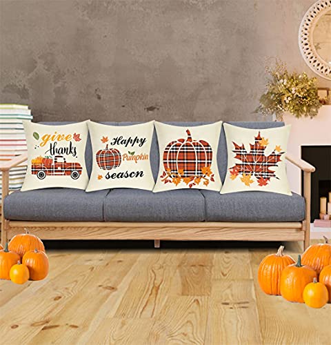 ON SALE! Set of 4 Fall Holiday Décor Throw Pillow Covers for Home 18x18 Inch