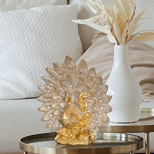 Gold Peacock Statues for Home Decoration 8.5"