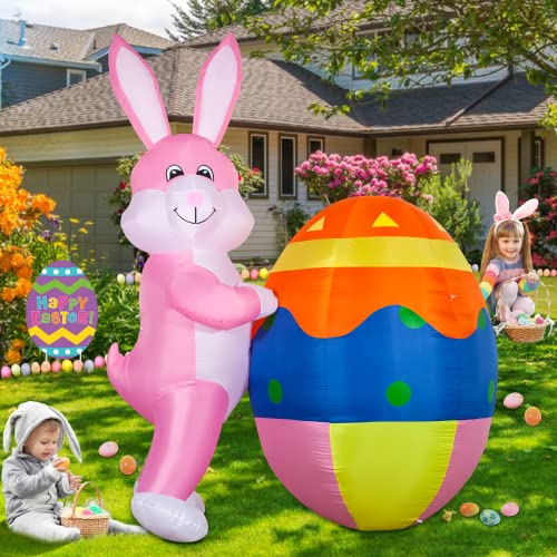 8 FT Height Easter Inflatable Outdoor Decorations Bunny with Egg