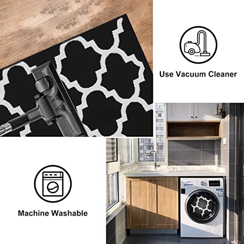Black & White Outdoor Rug, Machine Washable, Reversible