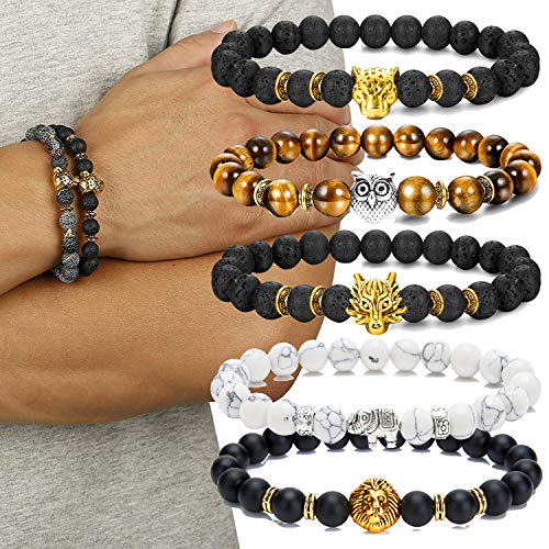 10 Pcs Lava Rock Stone Bead Bracelet Set Adjustable 8MM