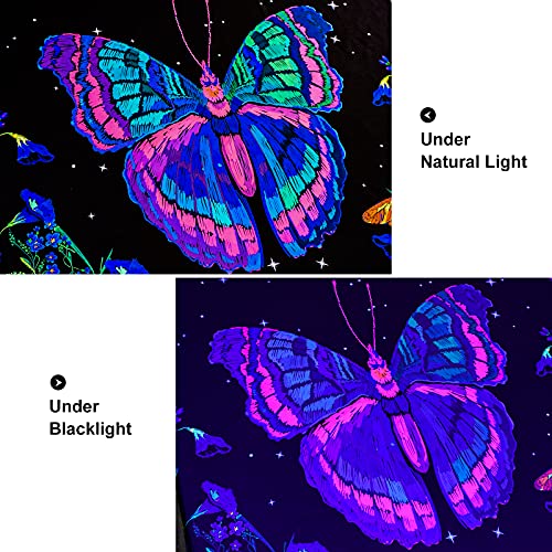 Butterfly Floral Tapestry, Moonlit Garden Wall Blacklight Home Decoration