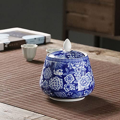 Ancient Chinese Blue & White Porcelain Ceramic Storage Jar w/ Sealed Lids