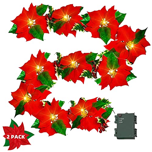7 FT Christmas Poinsettia Flowers Garland Decoration