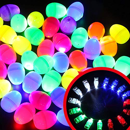 48 Pcs Pre-filled Glow in Dark Easter Eggs w/ Bright Finger Lights for Kids Easter Eggs Hunt