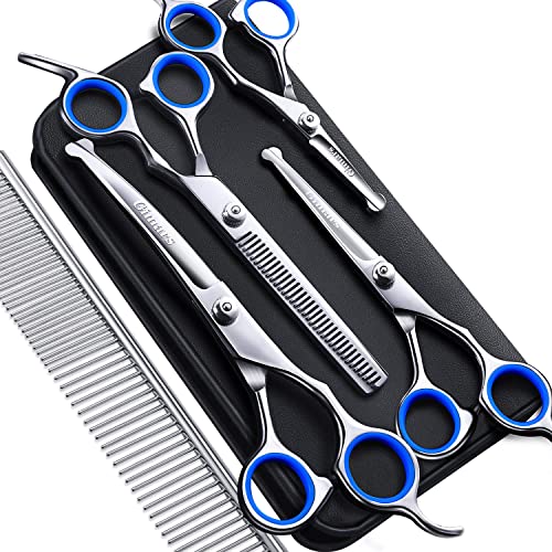 4CR Stainless Steel Safety Round Tip 6 in 1 Professional Dog Grooming Scissors Kit