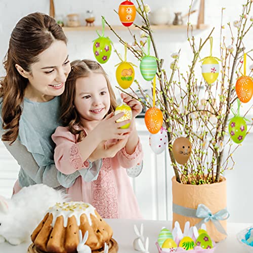 24 Pcs Plastic Easter Egg Hanging Ornament - 2.3"  (Random Style)