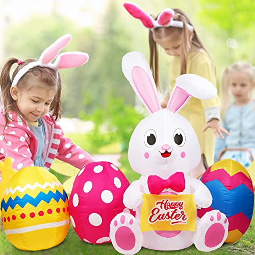 6 Ft Inflatable Easter Bunny & Colorful Eggs w/ Build-in 5 LEDs