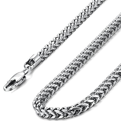 Stainless Steel Wheat Chain Necklace for Men Women Set 5mm in Width, 22" 8.5"