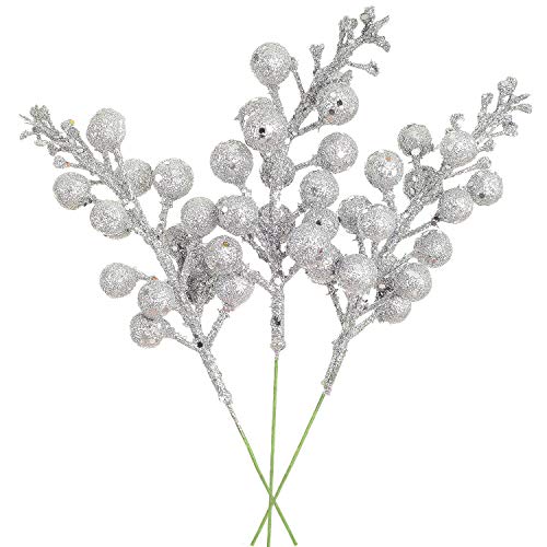 14 Pack Christmas Glitter Berries Stems- 7.8Inch