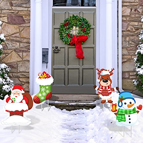 4 Pieces Christmas Yard Signs Stakes Decorations