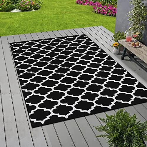 Black & White Outdoor Rug, Machine Washable, Reversible