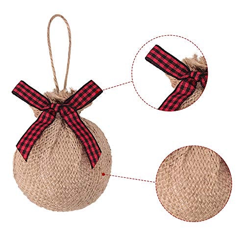 12 Pcs Red Black Buffalo Check Plaid Stitching Burlap Christmas Tree Ornaments