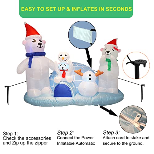 6FT  Christmas Inflatables Polar Bear Family w/ Super Snow House