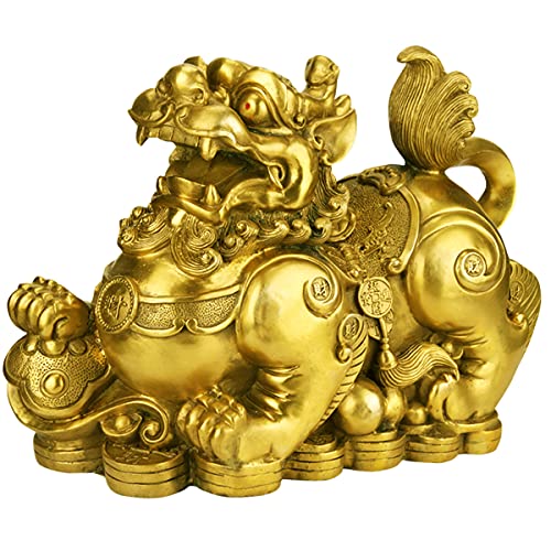 Set of 2 Feng Shui pixiu/pi yao Statue Figurine Attract Good Luck Wealth Decoration Sculpture Golden