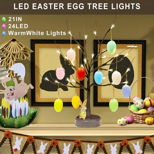 LED Lighted Tree 21 Inch Tabletop Easter Tree Lights w/ Easter Eggs Bunny Ornaments