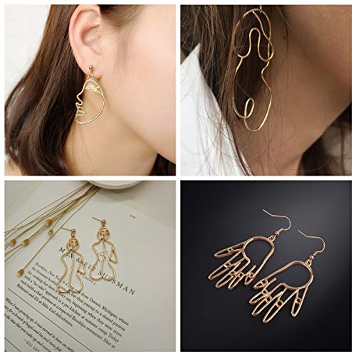 4 Pair Gold Face Earrings Abstract Design