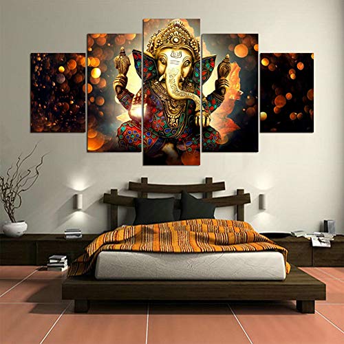 5 Piece Framed Lord Ganesha Canvas Wall Art