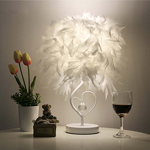Heart Shape White Feather Table Lamp