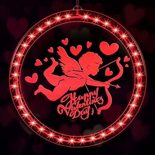 Valentine's Day Window Light, 8in Diameter Valentine Cupid Light Battery Operated