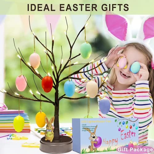 LED Lighted Tree 21 Inch Tabletop Easter Tree Lights w/ Easter Eggs Bunny Ornaments