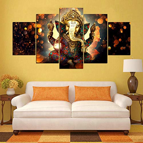 5 Piece Framed Lord Ganesha Canvas Wall Art