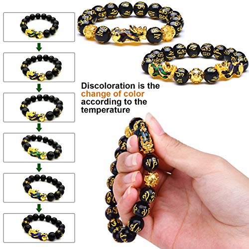 2 Pieces 12 mm Feng Shui Bead Bracelet with Hand Carved Black Amulet