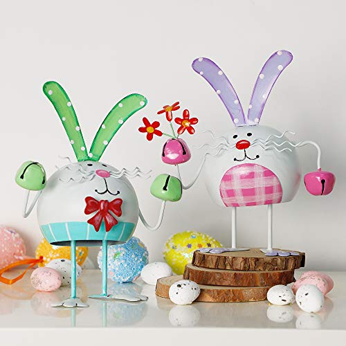 Set of 2 Metal Easter Bunny Decoration, 6.7 Inches