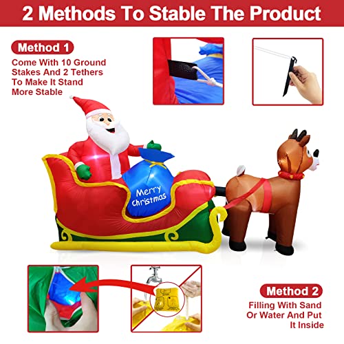 8 Foot Long Inflatable  Reindeer Pull The Sleigh Decoration w/  LEDs