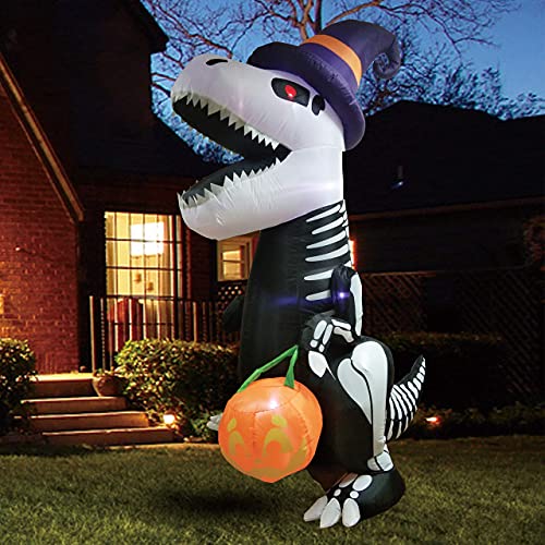 Halloween 8 FT Inflatable Skeleton Dinosaur w/ Build-in LEDs