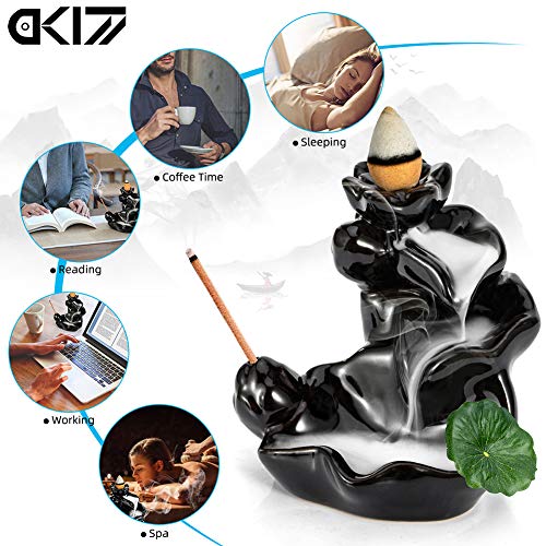 Waterfall Incense Holder Backflow Cone Ceramic Burner Porcelain Censer Incense Stick Stand with Free Cones