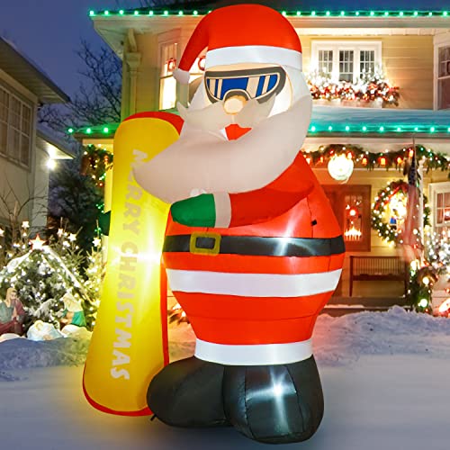 7FT Inflatable Santa Claus w/ "Merry Christmas" Ski, Lighted Christmas Decoration