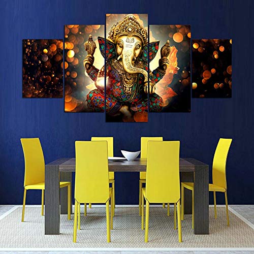 5 Piece Framed Lord Ganesha Canvas Wall Art