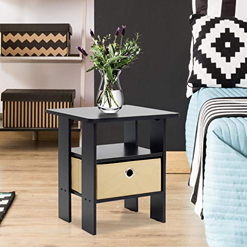 End Table Bedroom Night Stand, Petite, Espresso, Set of 2