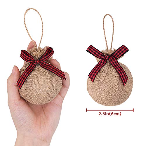 12 Pcs Red Black Buffalo Check Plaid Stitching Burlap Christmas Tree Ornaments