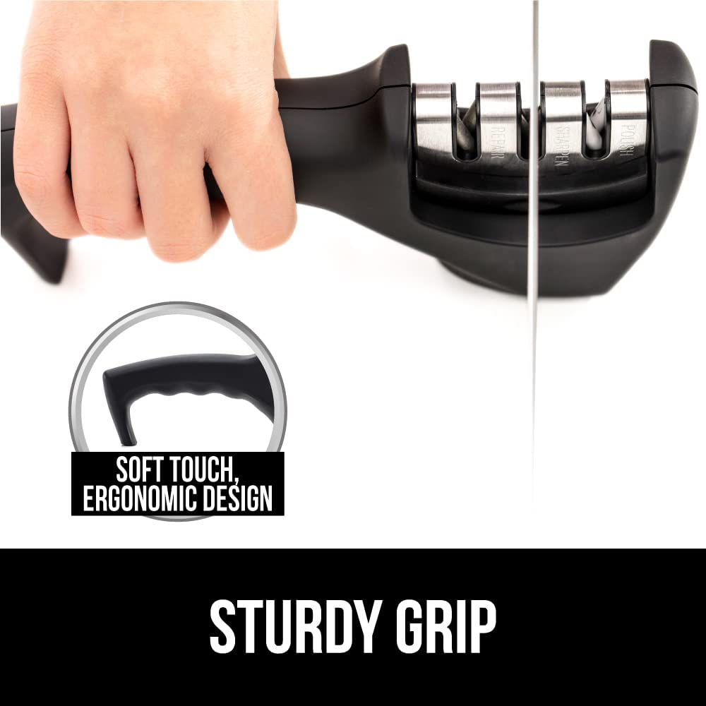 Easy to Use Knife Sharpener, 3 Sharpening Options to Help Polish, Sharpen & Repair, Jet Black