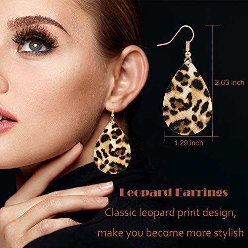 4 Pieces Women Leopard Jewelry Set French Beret Hat Leopard Leather Bracelet Earring Necklace